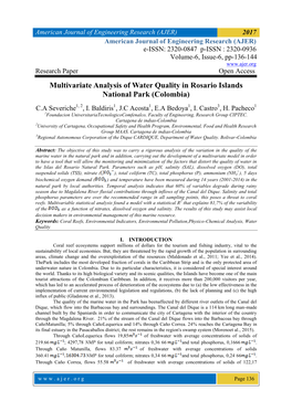 Multivariate Analysis of Water Quality in Rosario Islands National Park (Colombia)