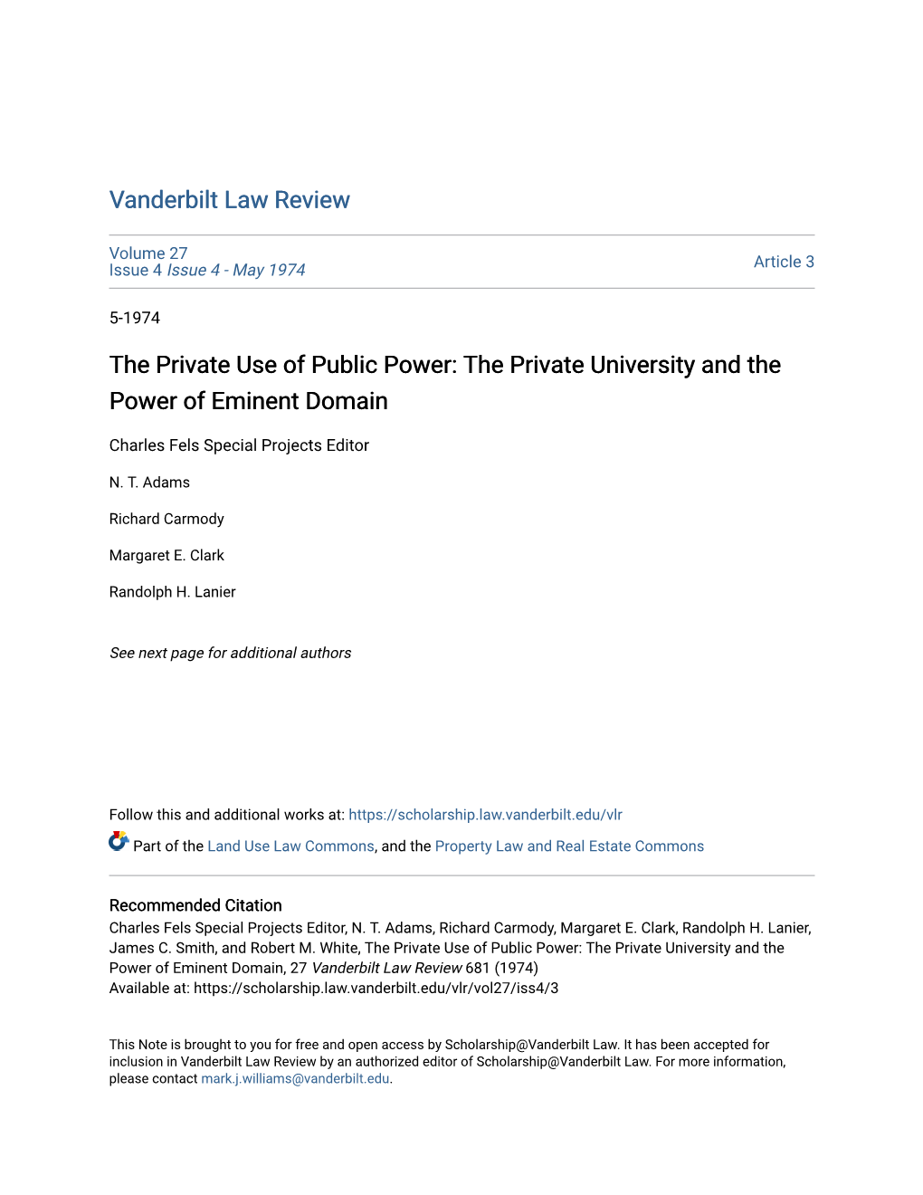 The Private University and the Power of Eminent Domain