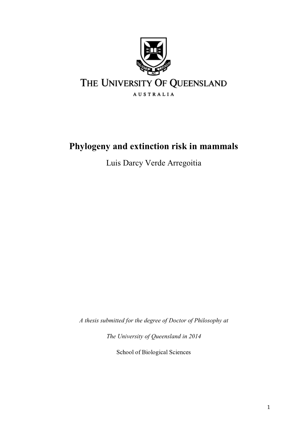 Phylogeny and Extinction Risk in Mammals Luis Darcy Verde Arregoitia