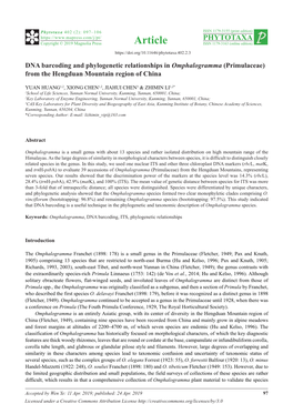 DNA Barcoding and Phylogenetic Relationships in Omphalogramma (Primulaceae) from the Hengduan Mountain Region of China