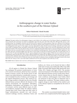Anthropogenic Change in Water Bodies in the Southern Part of the Silesian Upland