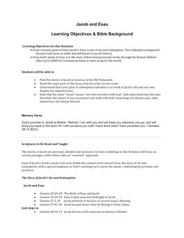 Jacob and Esau Learning Objectives & Bible Background