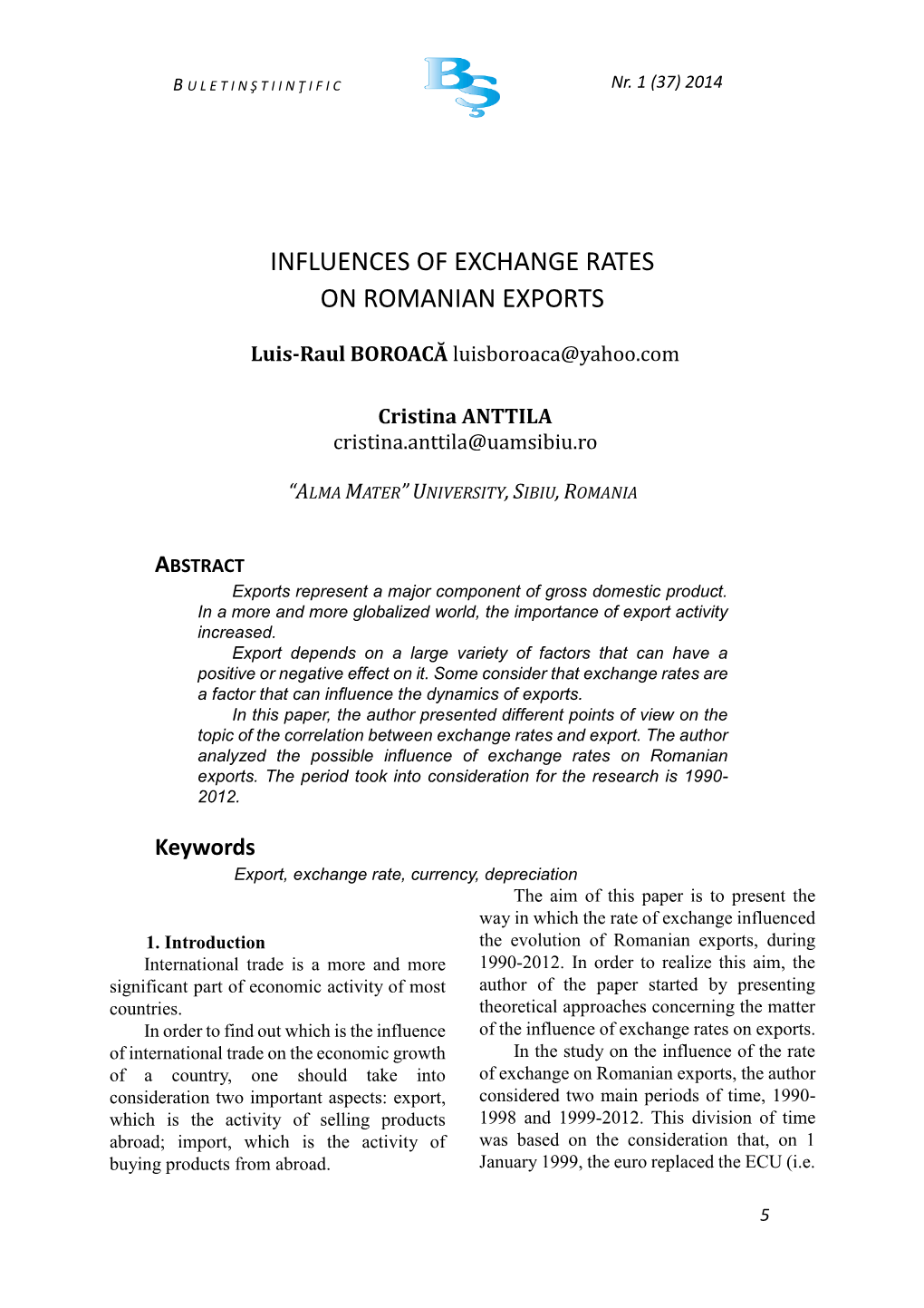 Influences of Exchange Rates on Romanian Exports