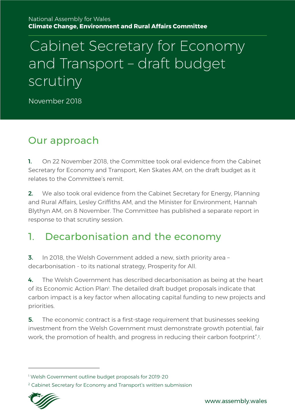 Cabinet Secretary for Economy and Transport – Draft Budget Scrutiny