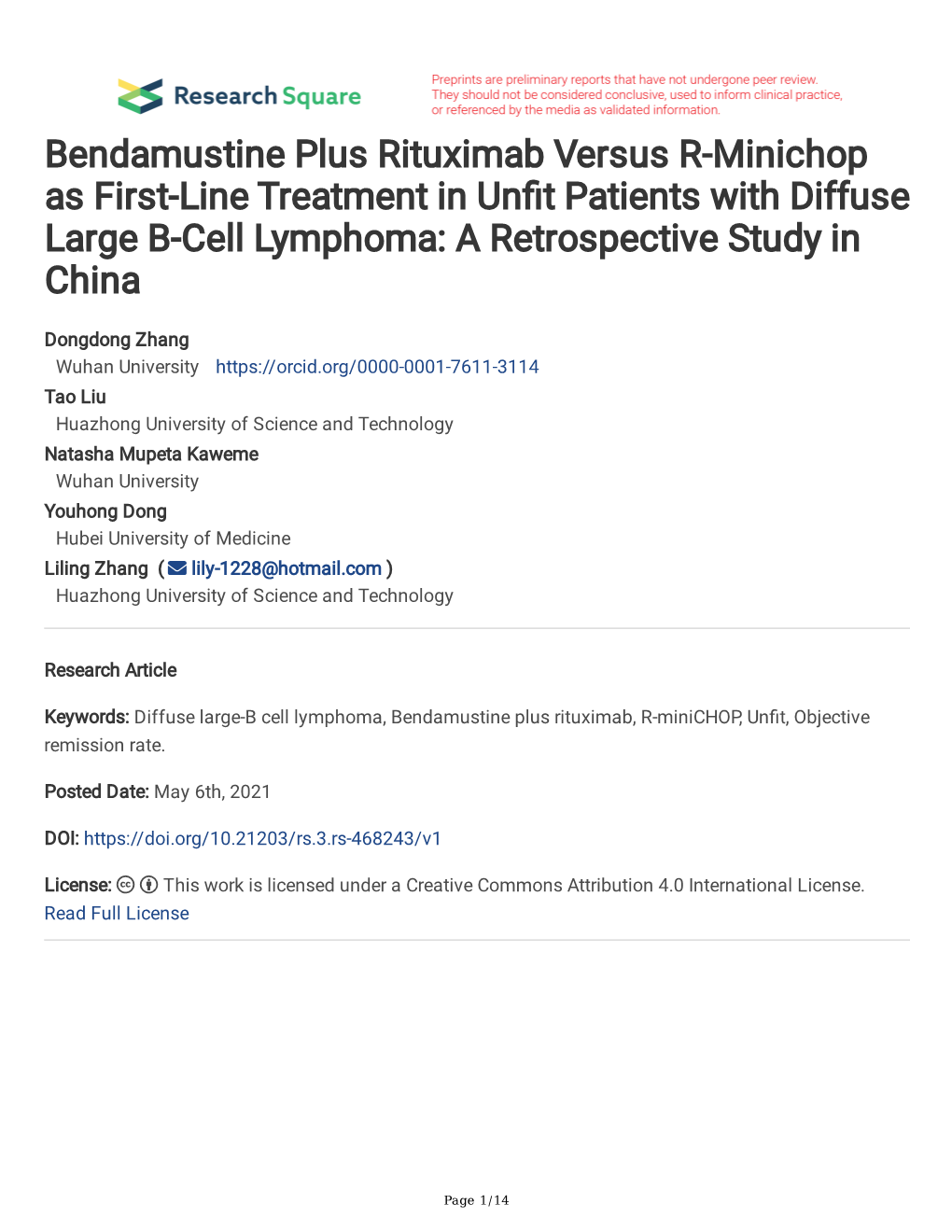 Bendamustine Plus Rituximab Versus R-Minichop As First-Line Treatment ...