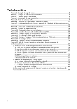 Table Des Matières Annexe 1
