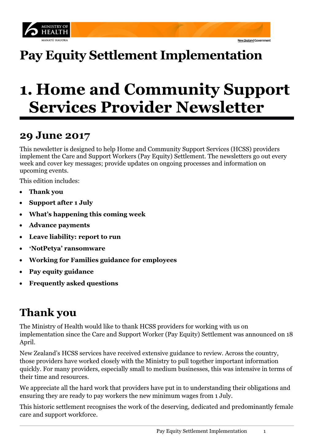 Community and Residential Living Provider Newsletter: 26 May 2017