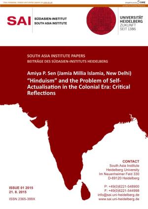 Hinduism” and the Problem of Self- Actualisation in the Colonial Era: Critical Reflections