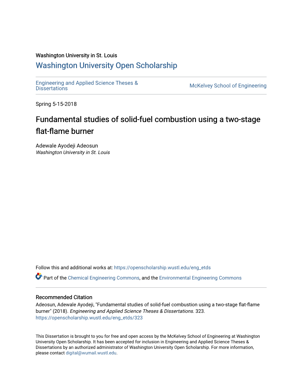 Fundamental Studies of Solid-Fuel Combustion Using a Two-Stage Flat-Flame Burner