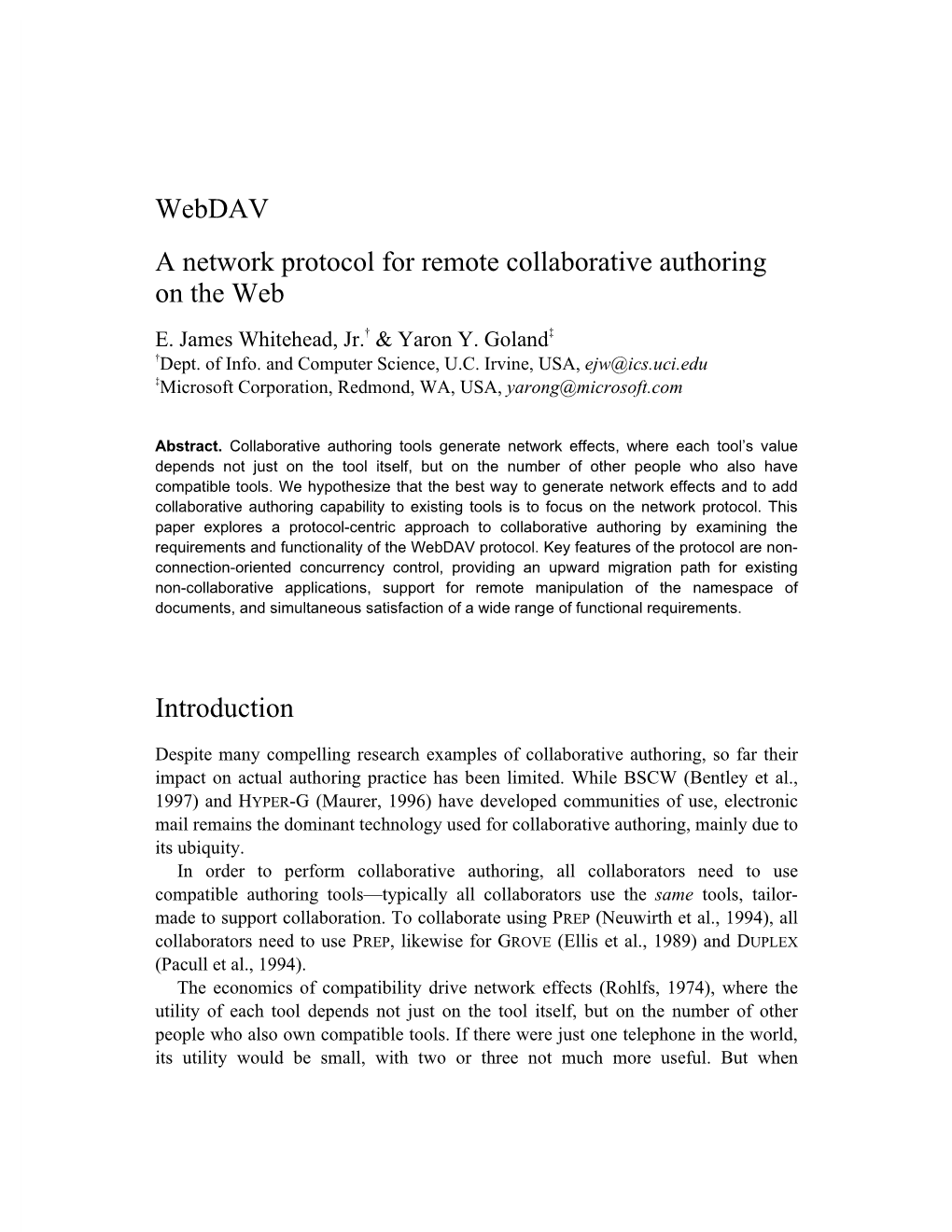 Webdav a Network Protocol for Remote Collaborative Authoring on the Web E