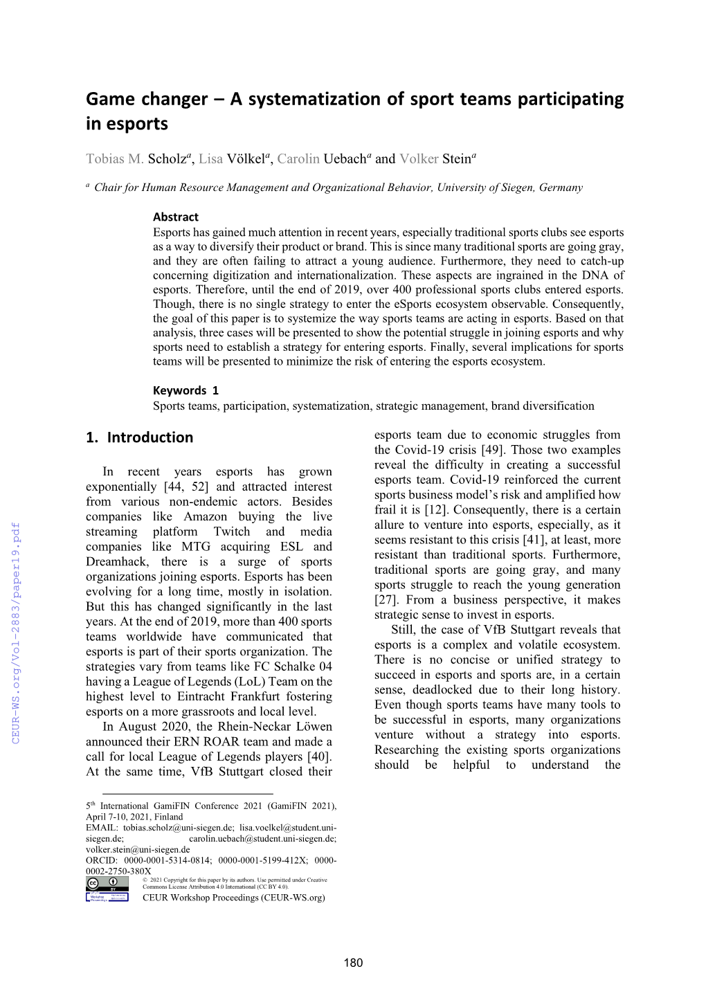 A Systematization of Sport Teams Participating in Esports