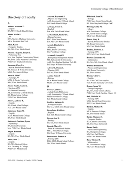 Directory of Faculty