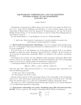 EQUIVARIANT COHOMOLOGY and LOCALIZATION WINTER SCHOOL in LES DIABLERETS JANUARY 2017 Foundations of Equivariant De Rham Theory H