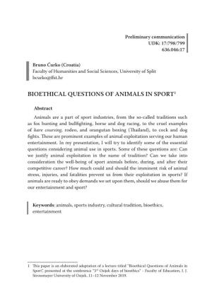 Bioethical Questions of Animals in Sport1