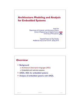 Architecture Modeling and Analysis for Embedded Systems Overview