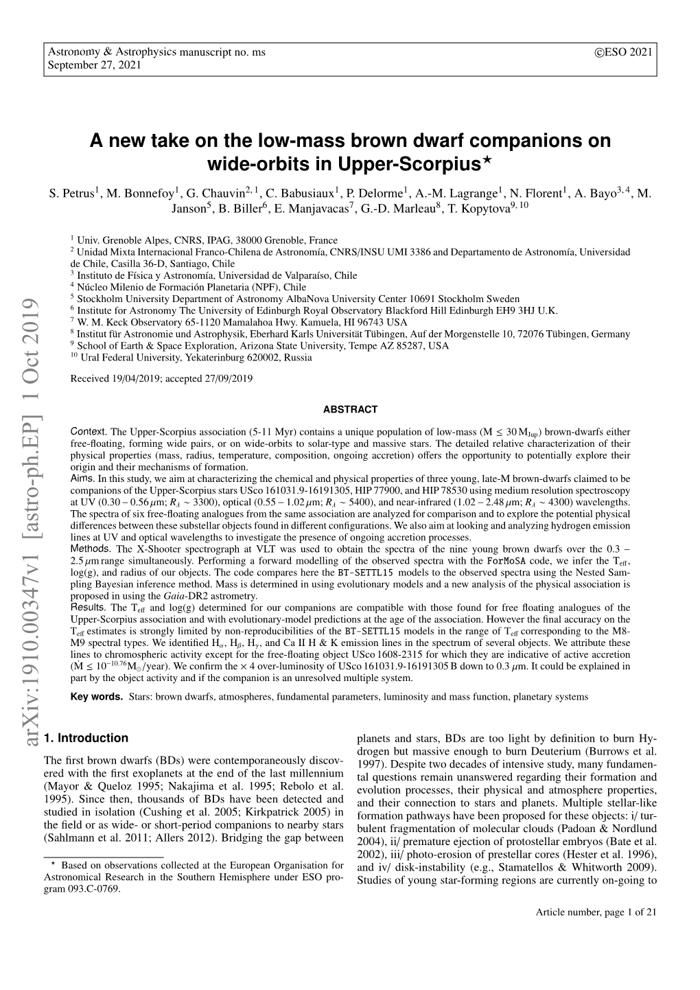 Arxiv:1910.00347V1 [Astro-Ph.EP] 1 Oct 2019 Drogen but Massive Enough to Burn Deuterium (Burrows Et Al