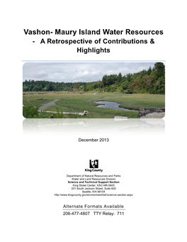 Vashon- Maury Island Water Resources - a Retrospective of Contributions & Highlights