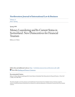 Money Laundering and Its Current Status in Switzerland: New Disincentives for Financial Tourism Rebecca G
