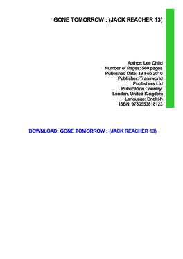{PDF} Gone Tomorrow : (Jack Reacher 13) Kindle