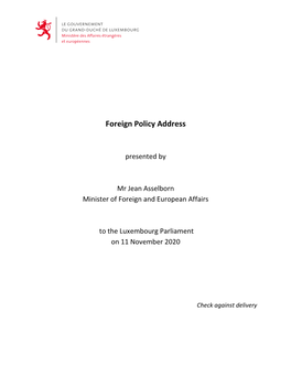 Foreign Policy Address by Jean Asselborn