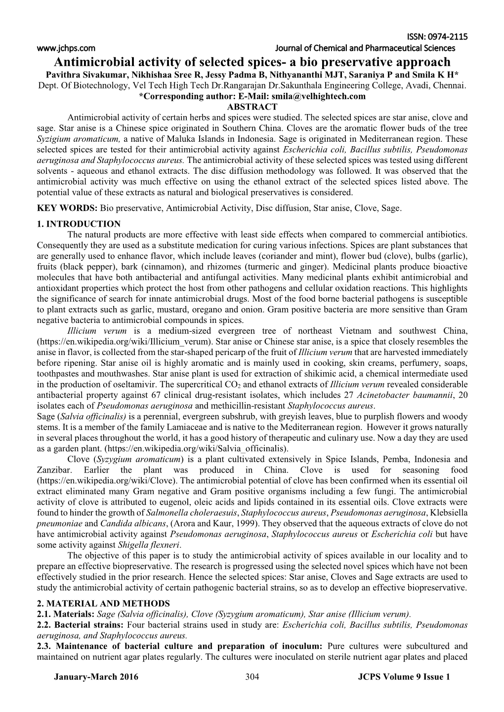 Antimicrobial Activity of Selected Spices- a Bio Preservative Approach