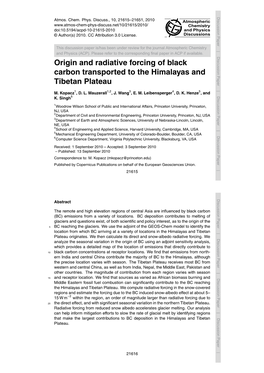 Origin and Radiative Forcing of Black Carbon Transported to the Himalayas and Tibetan Plateau