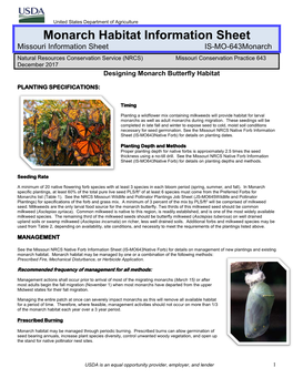 Monarch Habitat Information Sheet