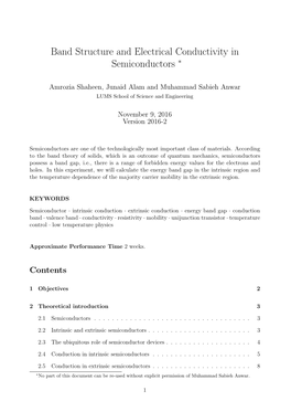 Band Structure and Electrical Conductivity in Semiconductors ∗