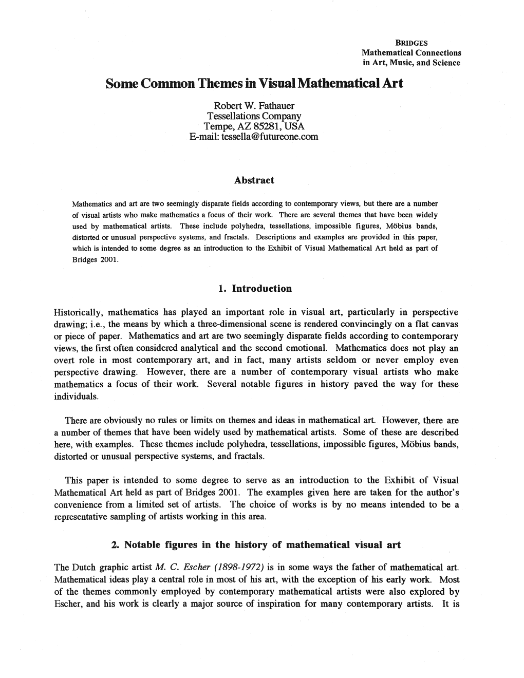 Some Common Themes in Visual Mathematical Art