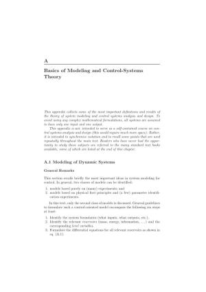 A Basics of Modeling and Control-Systems Theory