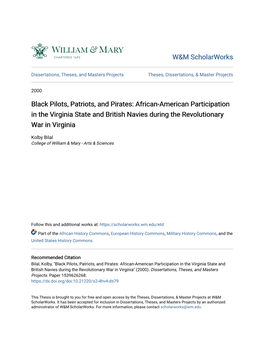 Black Pilots, Patriots, and Pirates: African-American Participation in the Virginia State and British Navies During the Revolutionary War in Virginia