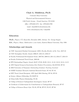 Chad A. Middleton, Ph.D. Education Scholarships and Awards