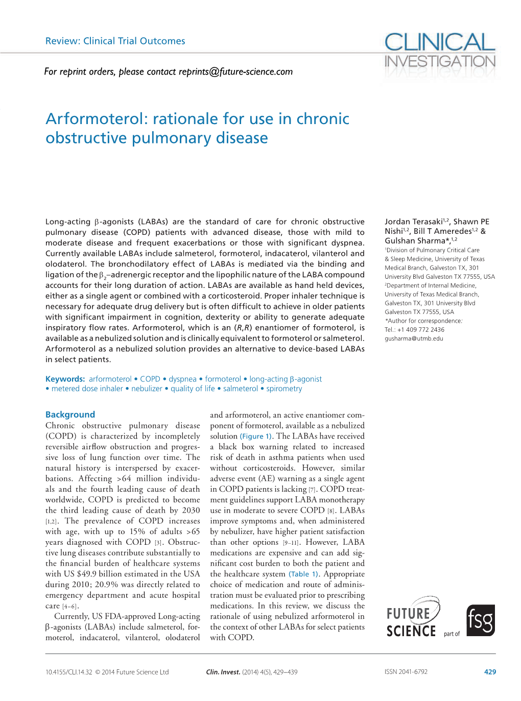 Arformoterol: Rationale for Use in Chronic Obstructive Pulmonary Disease