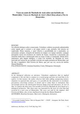 Vozes No Conto De Machado De Assis Sobre Um Incêndio Em Montevidéu / Voices in Machado De Assis’S Short Story About a Fire in Montevideo