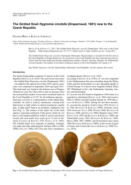 The Girdled Snail Hygromia Cinctella (Draparnaud, 1801) New to the Czech Republic