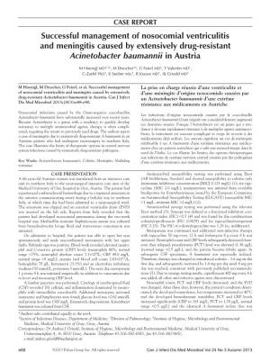 Successful Management of Nosocomial Ventriculitis and Meningitis Caused by Extensively Drug-Resistant Acinetobacter Baumannii in Austria