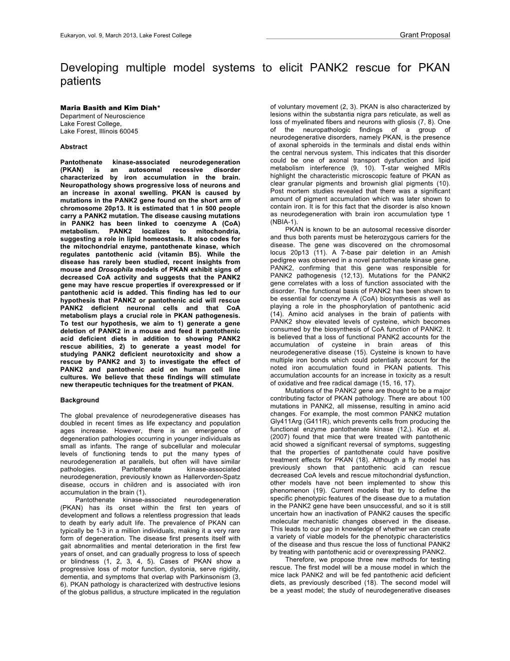 Developing Multiple Model Systems to Elicit PANK2 Rescue for PKAN Patients