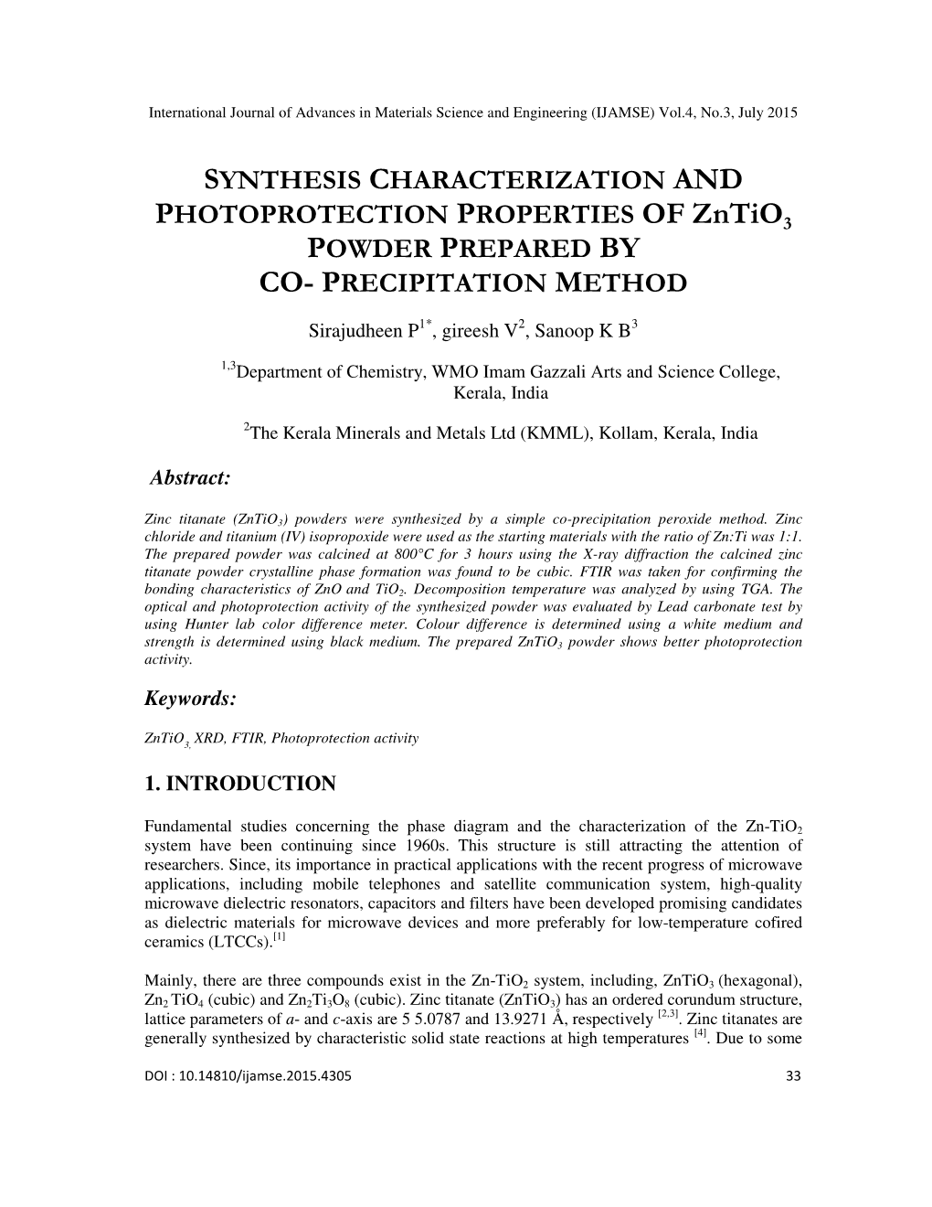 Precipitation Method