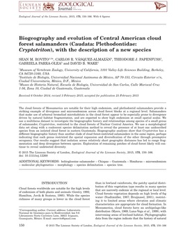 Biogeography and Evolution of Central American Cloud Forest Salamanders (Caudata: Plethodontidae: Cryptotriton), with the Description of a New Species