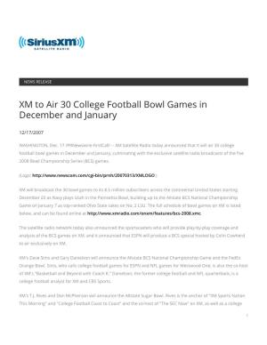 XM to Air 30 College Football Bowl Games in December and January