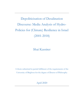 Depoliticisation of Desalination Discourse: Media Analysis of Hydro- Policies for (Climate) Resilience in Israel (2001-2018)