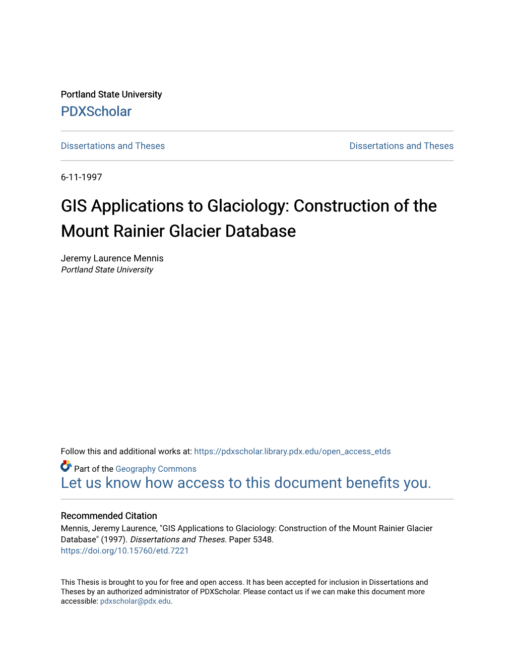 GIS Applications to Glaciology: Construction of the Mount Rainier Glacier Database