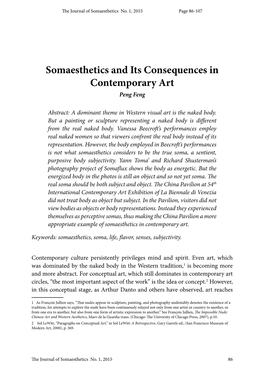 Somaesthetics and Its Consequences in Contemporary Art Peng Feng