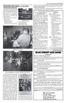 BLUE STREET JAZZ BAND Established 1983 We Are a Traditional Jazz Band Dixieland Is the Cornerstone of Blue Street