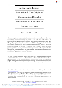 Making Anti-Fascism Transnational: the Origins of Communist and Socialist Articulations of Resistance in Europe, 1923–1924