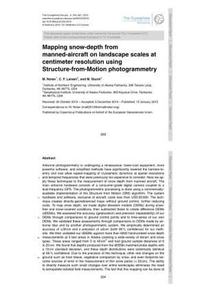 Mapping Snow-Depth from Manned-Aircraft on Landscape Scales at Centimeter Resolution Using Structure-From-Motion Photogrammetry M