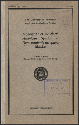 Monograph of the North American Species of Deraeocoris—Heteroptera Miridae