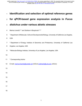 Identification and Selection of Optimal Reference Genes for Qpcr