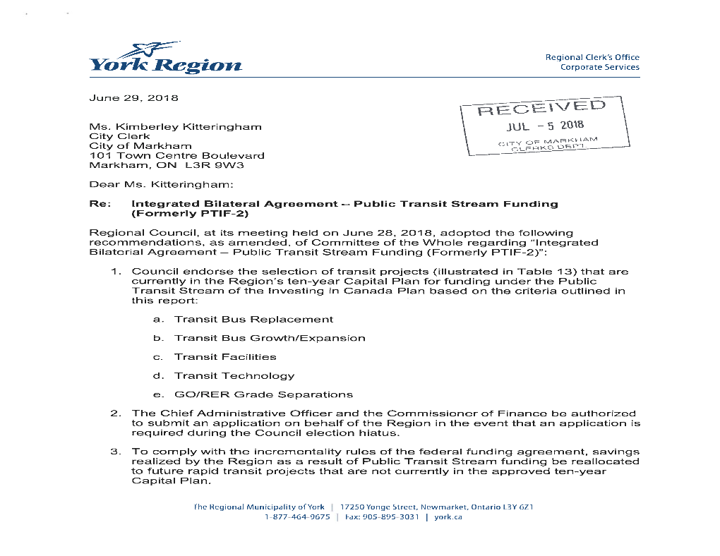 Integrated Bilateral Agreement - Public Transit Stream Funding (Formerly PTIF-2)