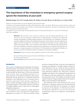 The Importance of the Mesentery in Emergency General Surgery: Ignore the Mesentery at Your Peril